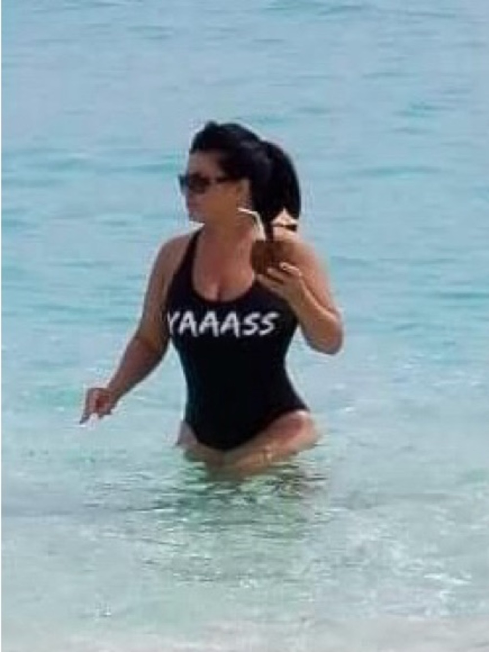 No Boundaries Juniors One-Piece Swimsuit in Black  "YAAASS"